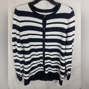 L.L. Bean Navy White Striped Cotton Cashmere Blend Button Up Women Sweater Sz M